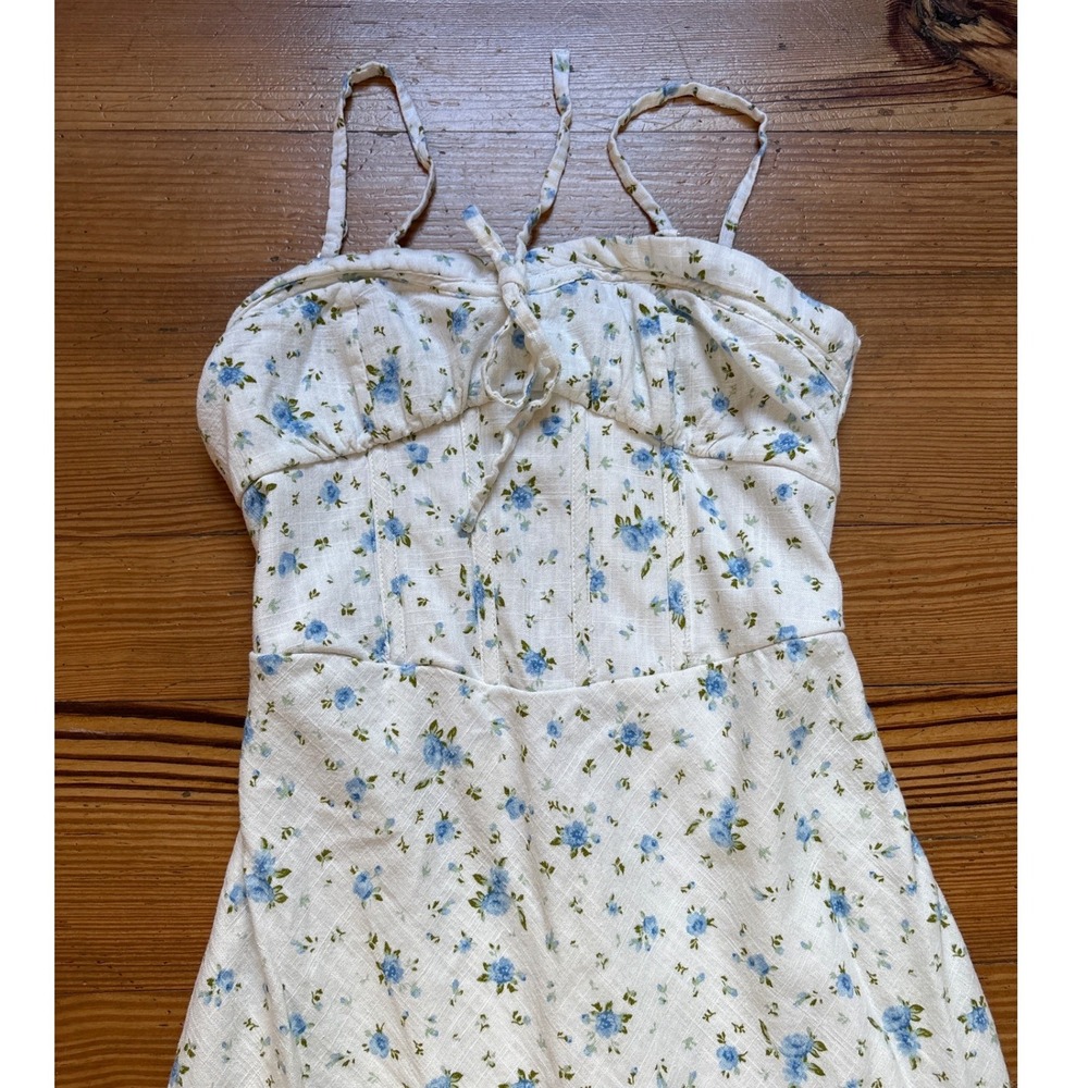 Wild Fable Midi Dress Womens White Blue Floral Linen Blend Cottagecore SIZE 2 - Picture 2 of 6